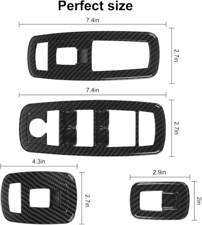 Carbon Fiber Window Lift Switch Cover Interior Button Trim Kit Compatible with 2018-2025 Dodge RAM