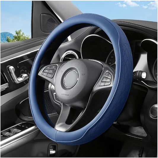 Zpana Car Steering Wheel Cover, 14.5-15" Breathable Soft Leather Vehicle Steering Wheel Protector with Anti-Slip Lining, Comfortable Auto Interior Decoration Accessories, Universal Fit (Dark Blue)