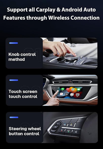 2-in-1 Wireless CarPlay & Android Auto Adapter 2024 Upgraded, Aluminum Mini Bluetooth Dongle Box Converts Factory Wired CarPlay/Android Auto to Wireless, Compatible with iOS & Android, Blue