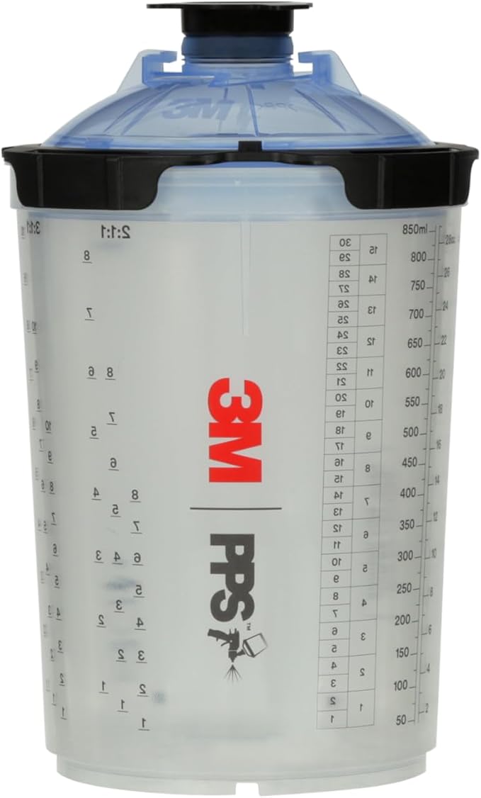 3M PPS 2.0 Spray Gun Cup, Lids and Liners Kit, 26325, Large, 28 Ounces, 125-Micron Filter, Use for Cars, Furniture, House and More, 1 Paint Cup, 50 Disposable Lids and Liners, 32 Sealing Plugs
