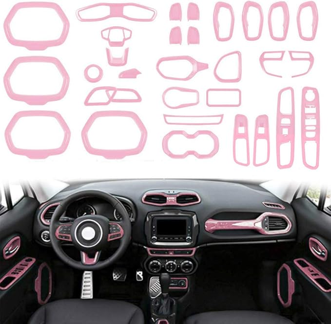 31PCS/ Set Interior Trim Kit Car Interior Accessories Decoration Trim Kit for Jeep Renegade 2015-2018 (Pink)
