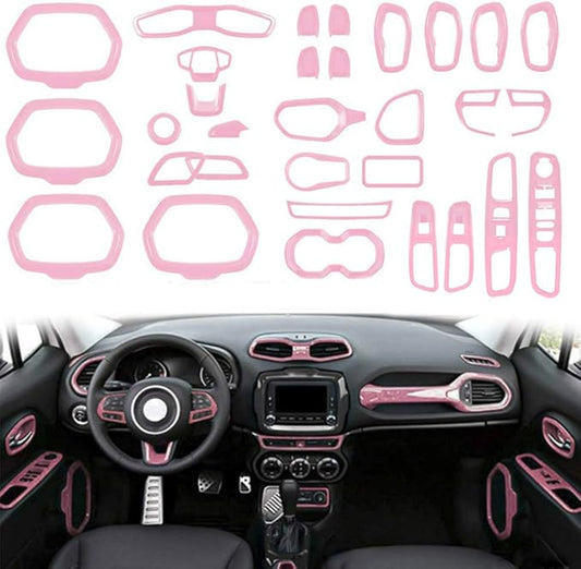 31PCS/ Set Interior Trim Kit Car Interior Accessories Decoration Trim Kit for Jeep Renegade 2015-2018 (Pink)
