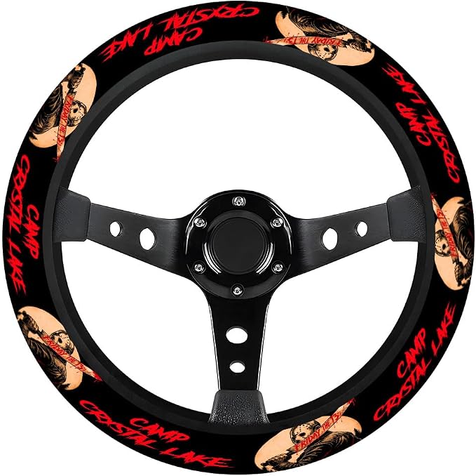 GENANY Hockey Mask Horror Steering Wheel Cover, Non Slip Polyester Car Wheel Protector for Car SUV Truck, Universal 15 Inch