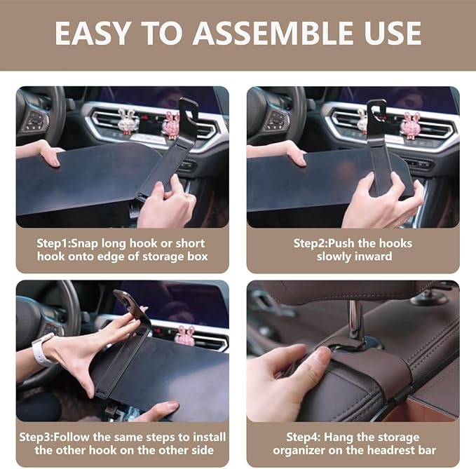 Backseat Car Organizer with 2 Drink Cup Holder - Tissue Holder - Car Seat Hooks for Headrest - Multi-functional Storage for Travel - Perfect for Kids, Adults(Beige)