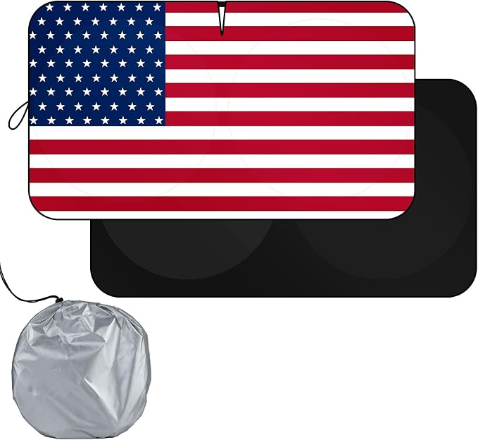 Windshield Sun Shade Original American Flag USA Patriotic Design - Folding Car Front Window Sunshade for Cars SUV Trucks, Max UV Blocking and Keep The Vehicle Cool XL