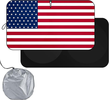 Windshield Sun Shade Original American Flag USA Patriotic Design - Folding Car Front Window Sunshade for Cars SUV Trucks, Max UV Blocking and Keep The Vehicle Cool XL