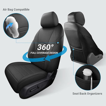 Custom for Honda Accord Seat Covers 2023 2024 2025 2026 LX Faux Leather Car Seats Cover Full Set (Rear Solid Folding backrest) - Black