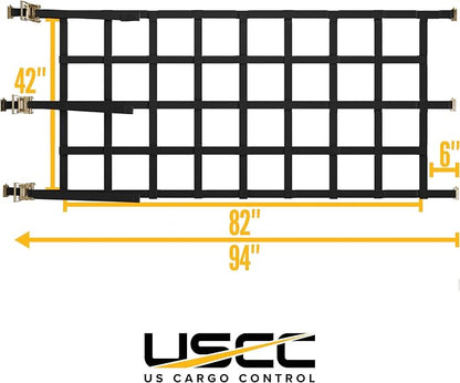 US Cargo Control E Track Cargo Nets for Trailers 82" x 42" (3-Pack), Adjustable Heavy Duty Cargo Net with Ratchets for E-Track and X-Track Systems, 8" x 8" Holes, Use in Enclosed Trailers, Box Trucks