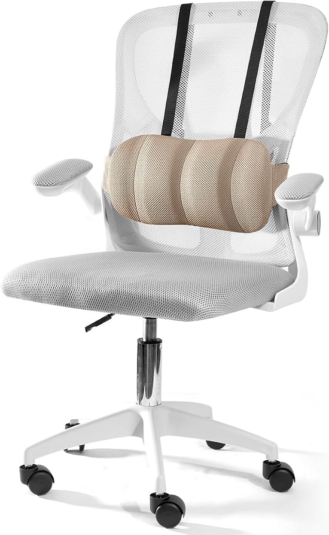 Lumbar Support Pillow for Office Chair and Car Seat,Back Support for Office Chair Cushion,Adjustable Straps Securely Fixed Car Lumbar Support Pillow (Beige, for Office Chiar)