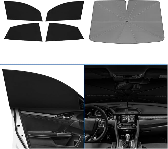 KUST Windshield Sun Shade Umbrella for Honda Civic EXL 2016 2017 2018 2019 2020 2021 Rear Window Shades 100% UV Protection and Blackout Privacy 5PCS Car Window Covers Accessories