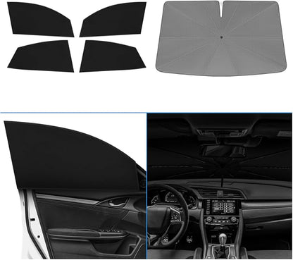 KUST Windshield Sun Shade Umbrella for Honda Civic EXL 2016 2017 2018 2019 2020 2021 Rear Window Shades 100% UV Protection and Blackout Privacy 5PCS Car Window Covers Accessories
