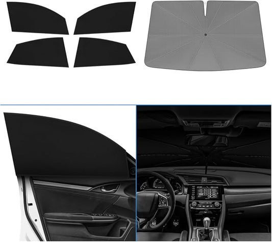 KUST Windshield Sun Shade Umbrella for Honda Civic EXL 2016 2017 2018 2019 2020 2021 Rear Window Shades 100% UV Protection and Blackout Privacy 5PCS Car Window Covers Accessories