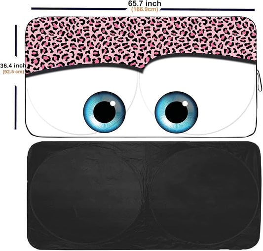 Gven Windshield Sun Shade Car Sun Shade 2025 Pink Car Accessories for Women Shades for Front Window Girly Windshield Cover Sunshades for Summer Heat Portection(Pink Leopard, L)
