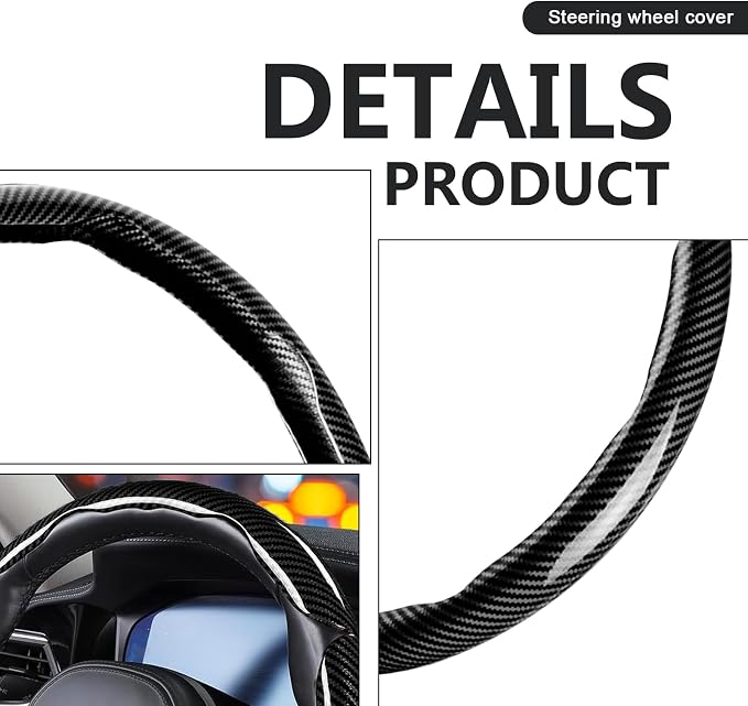 3pcs Universal Carbon Fiber Steering Wheel Cover - Anti-Slip & Segmented Design, Universal 99% Durable Steering Wheel Protector for Men and Women, Car Interior Accessory (Black)