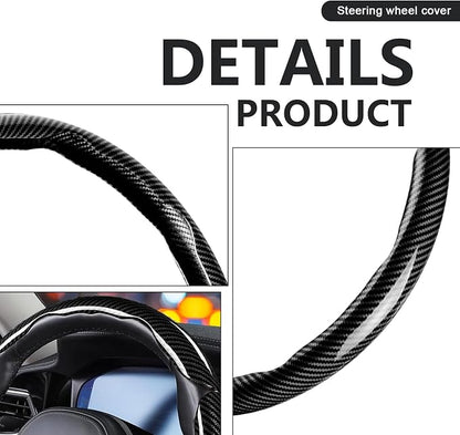 3pcs Universal Carbon Fiber Steering Wheel Cover - Anti-Slip & Segmented Design, Universal 99% Durable Steering Wheel Protector for Men and Women, Car Interior Accessory (Black)