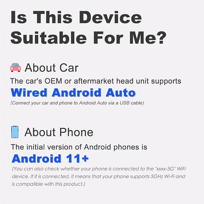 Android Auto Wireless Adapter for Factory Wired Android Auto Cars from 2016, Converts Wired to Wireless, Support NFC Quick Connect, Plug & Play Low Latency and Easy to Install