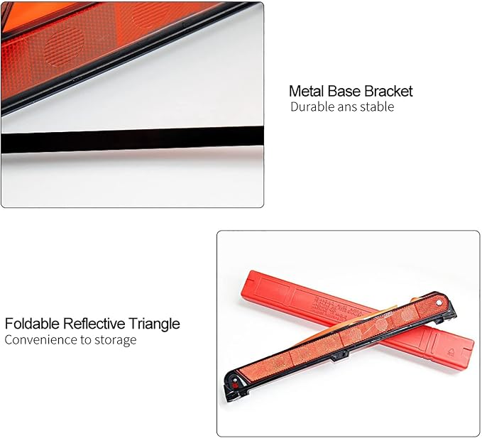 HERCHR 2 Pack Foldable Warning Reflective Triangles with Carrying Case Safety Triangles Kit Road Emergency Warning Reflector Roadside Reflective Early Board Car Stop Sign