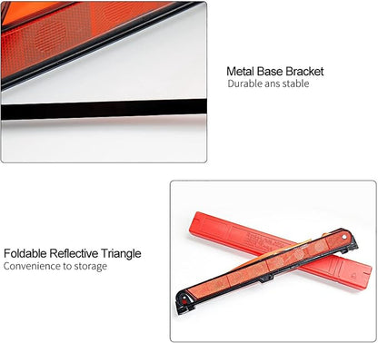 HERCHR 2 Pack Foldable Warning Reflective Triangles with Carrying Case Safety Triangles Kit Road Emergency Warning Reflector Roadside Reflective Early Board Car Stop Sign