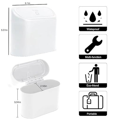 Mini Car Bin with Lid and 2 Trash Bags - White, Cute Car Accessory for Storage and Organization, Small Trash Can for Kitchen, Bedroom and Office