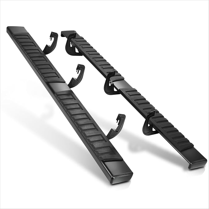Pair 6.3" Black Powder Coated Flat Side Step Bars Running Boards Compatible with 2007-2019 Chevy Silverado GMC Sierra 1500 2500HD 3500HD Extended Cab, Stainless Steel