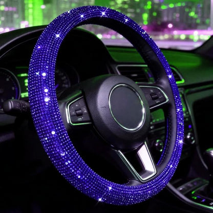 Bling Steering Wheel Cover Blue for Men Car, 15 Inch Universal with Blue Crystal Rhinestone Diamond Cool Bling Accessories Anti-Slip Wheel Protector Black