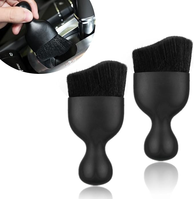 2 PCS Car Detailing Brush, Soft Bristles Detailing Brush Dusting Tool, Auto Interior Soft Hair Removal Brush, Fit for Automotive Dashboard, Air Conditioner Vents, Leather, Computer (Black #113)