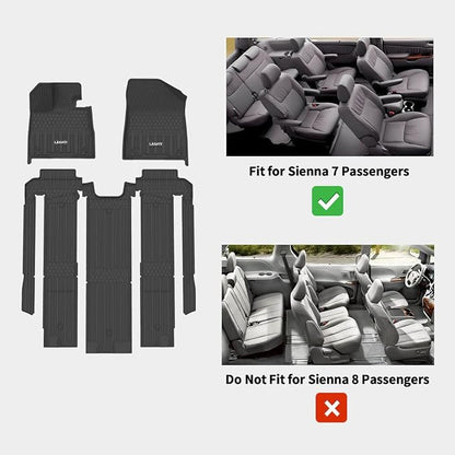 LASFIT Floor Mats for Toyota Sienna 7 seats 2021-2026 (Only for 7 Seat & Not Fit 2025 2026 Platinum Edition) All Weather TPE Custom Fit Floor Liner for Toyota 7 passenger Front and Rear Car Mat, Black