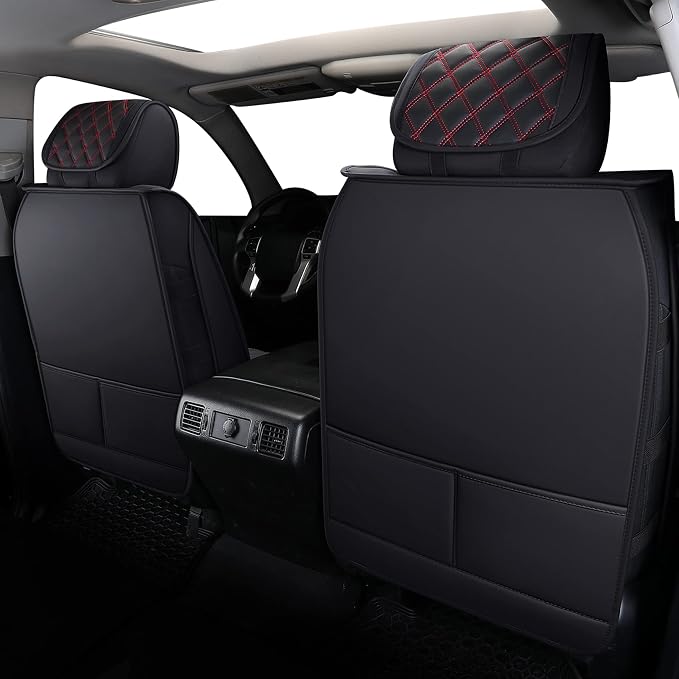 YIERTAI Truck Seat Covers for Toyota Tundra 2008-2023 2024 2025 2026 Crewmax Double Cab Limited Platinum 1794 Edition Tundrasine Concept Waterproof Leather(2 PCS Front only/Black-Red)