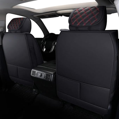YIERTAI Truck Seat Covers for Toyota Tundra 2008-2023 2024 2025 2026 Crewmax Double Cab Limited Platinum 1794 Edition Tundrasine Concept Waterproof Leather(2 PCS Front only/Black-Red)