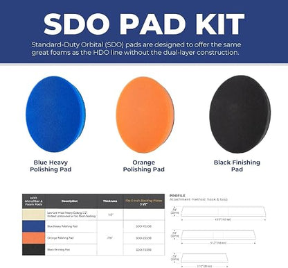 3.5" SDO Foam Polishing Pad Kit (Set of 3) – Lake Country Manufacturing – Premium Standard Duty Orbital Pads for Painted Surfaces – Fits 3" Backing Plate