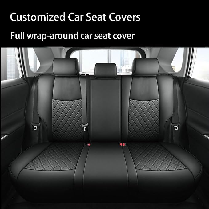 Custom Fit RAV4 Hybrid Car Seat Covers for Select Toyota RAV4 Hybrid (Not for 2019-2025 Hybrid/Prime SE,XSE) 2019 2020 2021 2022 2023 2024 2025 - Full Set,Leather (Black Check)