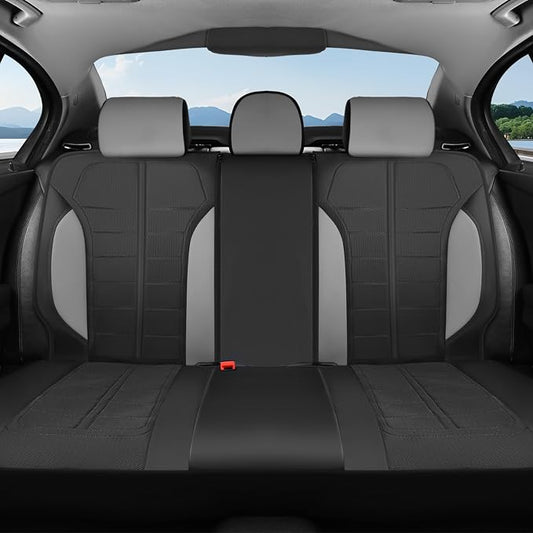 Coverado Leather and Air Mesh Seat Cover, Car Seat Cover Rear Seats, 3D Breathable Seat Protectors Sports Carbon Fiber Airbag Compatible Comfort Universal for Most Cars, Van,Trucks, SUV, Black&Grey
