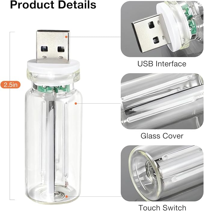 2 PCS USB Lights, Plug-in Retro Car Atmosphere Night Light with Touch Dimmable, Portable Mini Glass Bottle LED Bulb for Car Interior Bedroom Hallway Camping Holiday Decoration (Blue & Red)