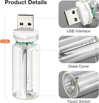 2 PCS USB Lights, Plug-in Retro Car Atmosphere Night Light with Touch Dimmable, Portable Mini Glass Bottle LED Bulb for Car Interior Bedroom Hallway Camping Holiday Decoration (Blue & Red)