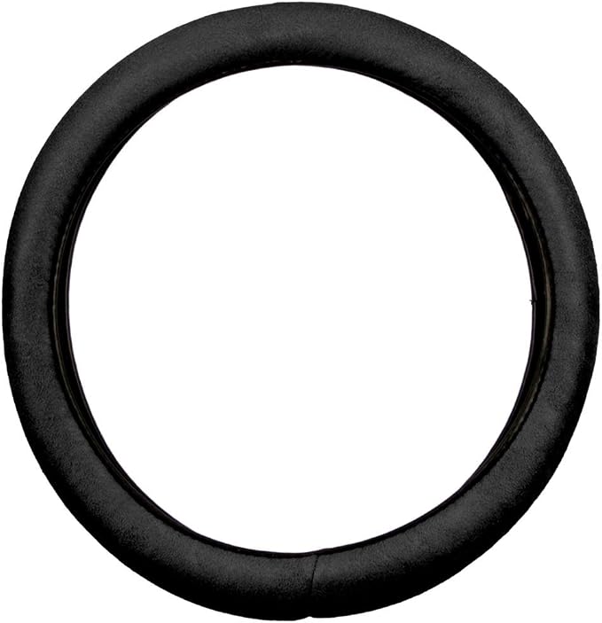 BDK Ergonomic Leather Grip Steering Wheel Cover - Soft Plush Memory Foam Grip for Standard Size Wheels 14.5-15 inch Black