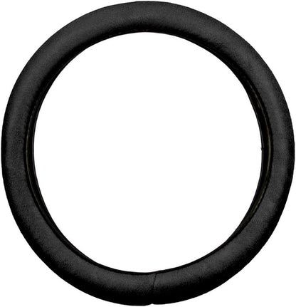 BDK Ergonomic Leather Grip Steering Wheel Cover - Soft Plush Memory Foam Grip for Standard Size Wheels 14.5-15 inch Black