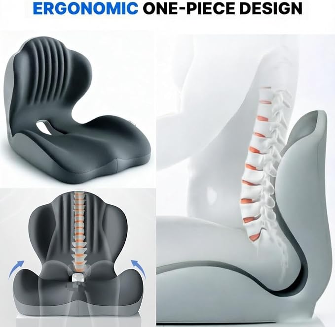 2026 Ergonomic Lumbar & Seat Support Cushion, Memory Foam Seat Cushion with Lumbar Support Pillow, Memory Foam Coccyx Cushion for Tailbone Pain, Back Pain, Sciatica and Hemorrhoid Relief