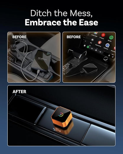 2026 Aimoon Mini Wireless CarPlay Adapter Upgrade Wired to Wireless for CarPlay & Android Auto Plug and Play Fast Auto-Reconnect Stable Control Zero Delay Car Play for iPhone iOS 10+ Android 11+