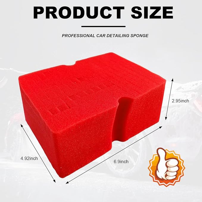 Car Wash Sponge, Large Scratch-Free Cross Cut Sponge for Soap and Rinseless Washing, Durable Ultra Soft Foam Grid Extra Absorbent Car Cleaning Sponge Pad, Car Accessories (Red)