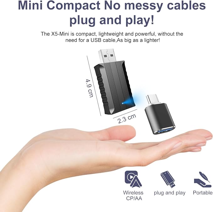 Wireless Carplay Adapter for iPhone, Wireless Adapter that only Support Apple Systems, 2-in-1 Mini USB Car Play Dongle for Car's Wired Car Play & Android Auto Plug & Play