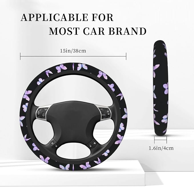 Purple Butterfly Car Steering Wheel Cover Non-Slip