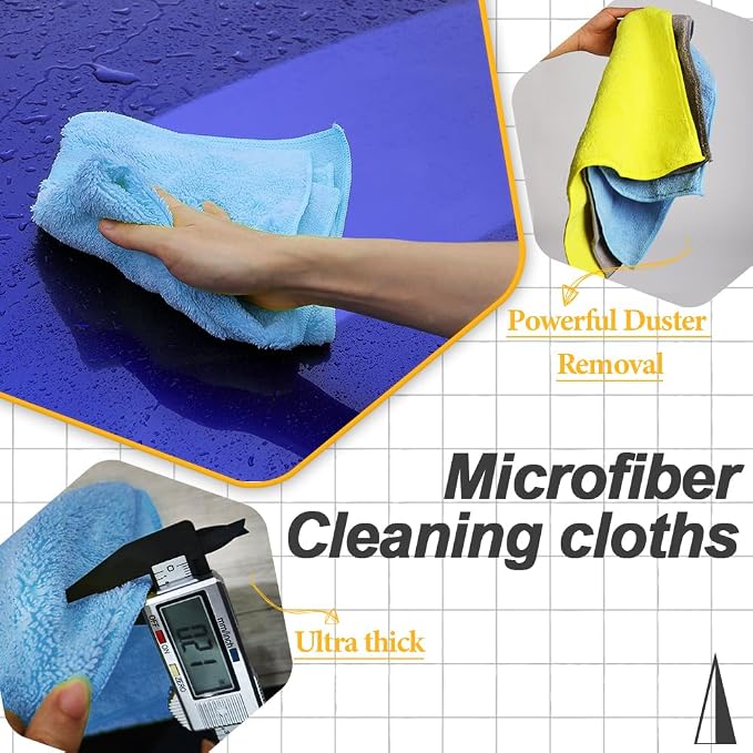 Car Wash Drying Towels, 450gsm Ultra-Thick Absorbent Lint-Free Extra Soft Microfiber Rags for Car Detailing, Interior & Exterior Cleaning Cloths, 16in x 16in - Microfiber, Blue, 6 Packs