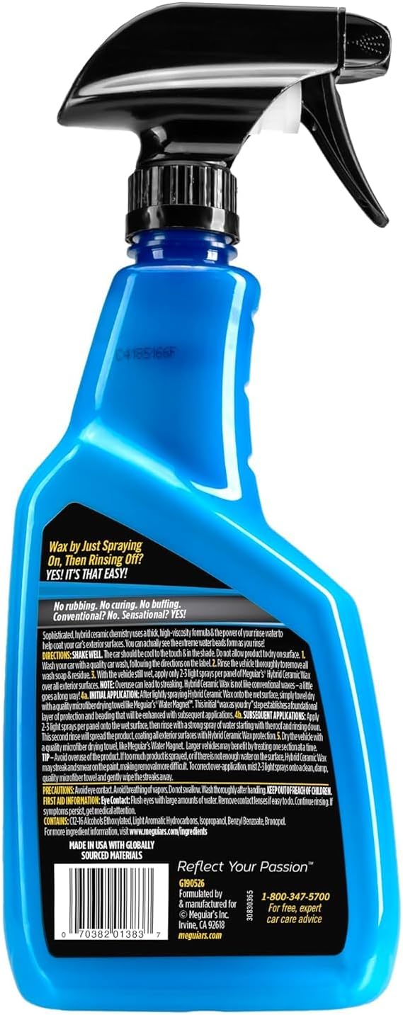 Meguiar's Hybrid Ceramic Wax, Easy-to-Use Spray Wax for Car Detailing with the Superior Protective Power of Advanced SiO2 Hybrid Barrier Technology, 26 Oz Spray Bottle (Pack of 6)