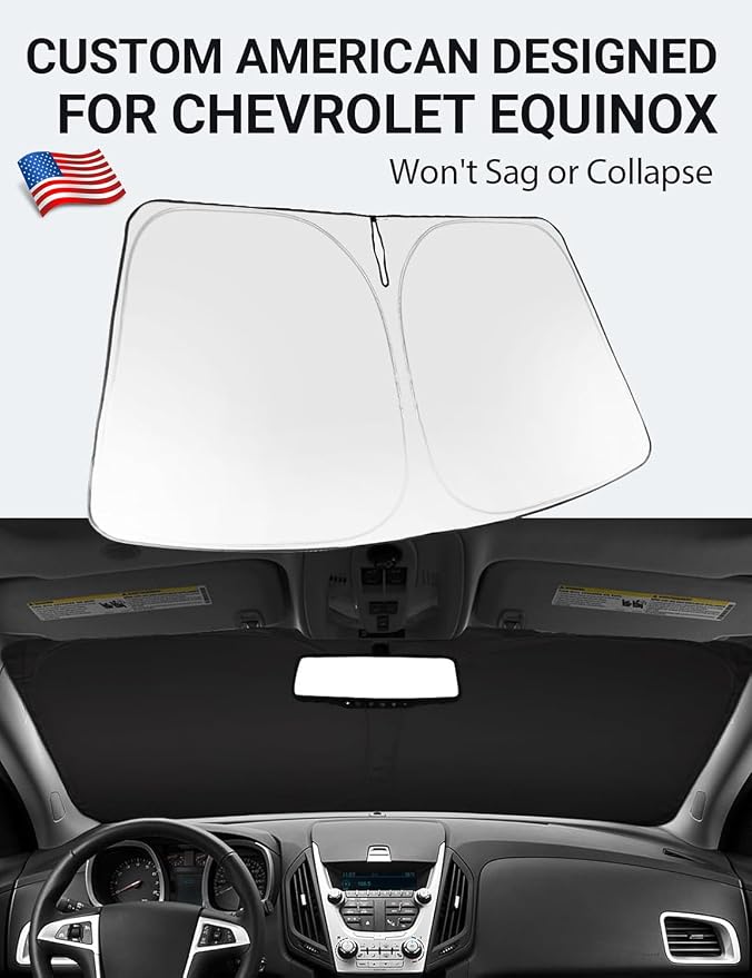 Proadsy 2026 Upgrade Windshield Sun Shade Custom Fit 2010-2017 Equinox Foldable Front Sunshade Protector Sun Visor Blocks UV Rays Keep Car Cooler