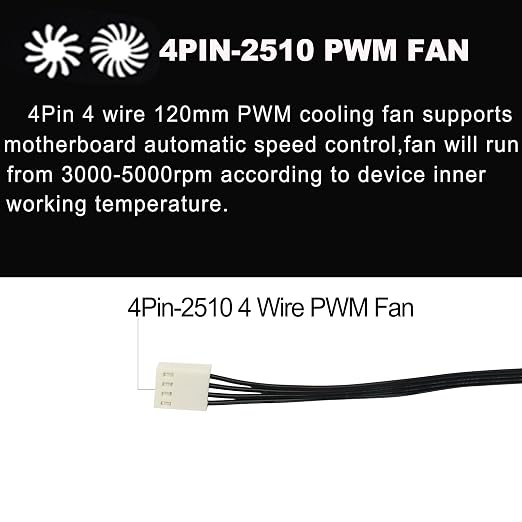 2-Pack 120mm 12V DC 12038 120mm x 38mm 4.72inch High Speed Dual Ball Bearing 4Pin Antminer Fan PWM High CFM Brushless PC Computer CPU Case Ventilation Exhaust Fan with Metal Guard Grill 3000-5000RPM