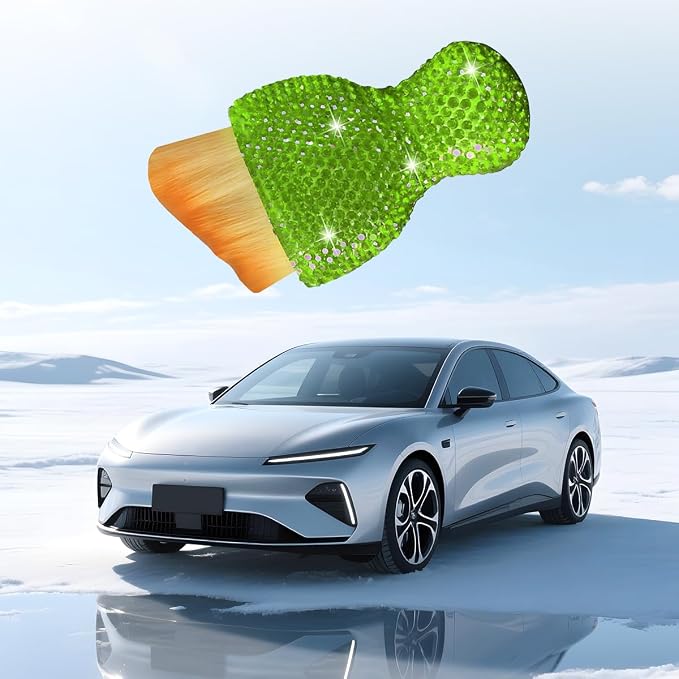 Bling Car Detailing Brush, Crystal Rhinestone Non-Scratch Vehicle Cleaning Dust Brush for Air Vent & Dashboard, Soft Bristles Automotive Interior Cleaning Tool, Universal Fit (Light Green)