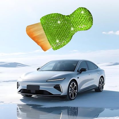 Bling Car Detailing Brush, Crystal Rhinestone Non-Scratch Vehicle Cleaning Dust Brush for Air Vent & Dashboard, Soft Bristles Automotive Interior Cleaning Tool, Universal Fit (Light Green)