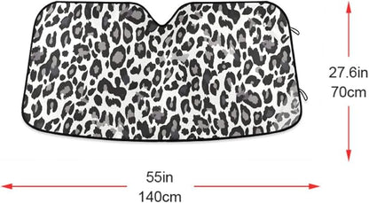 Black White Leopard Windshield Sun Shade Blocks UV Rays Visor Protector Accordion Folding Sun Reflector Auto Sunshade for Car Truck SUV to Keep Your Vehicle Cool