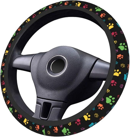 Dog Paw Print Steering Wheel Covers Universal 15 inch Non Slip Neoprene Steering Wheel Protector Cover for Men Women Car Truck