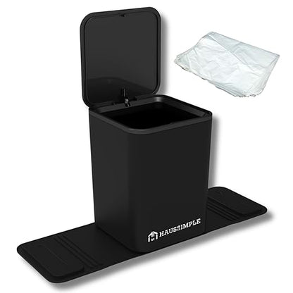 Car Trash Can with Stability Wings – Leakproof Portable Garbage Bin for Fabric & Rubber Mats – Compact Durable Plastic Auto Organizer for Cars, SUVs, Trucks (Black with Lid, Medium)